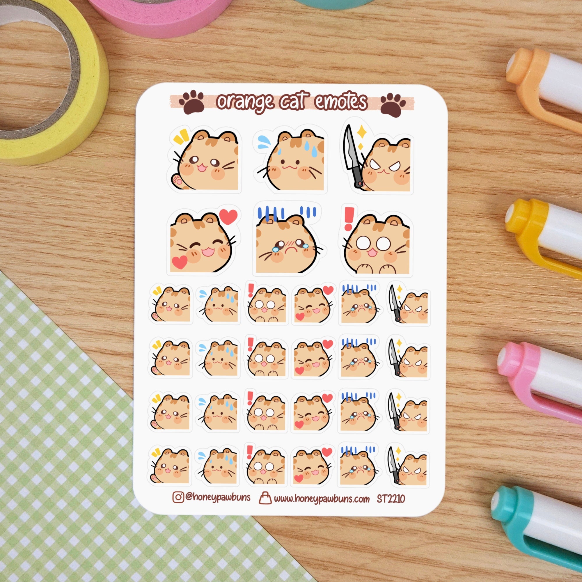 Cat Emoji Sticker Sheet. Cute Planner Stickers With Orange Tabby ...