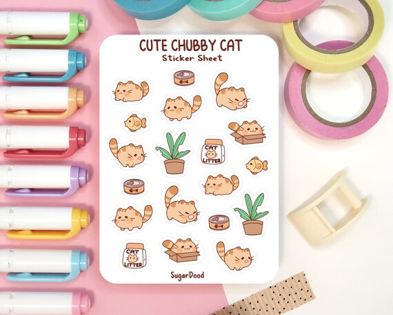 Chubby Kitty Kawaii Sticker Sheet Cute Happy Chibi Orange - Etsy
