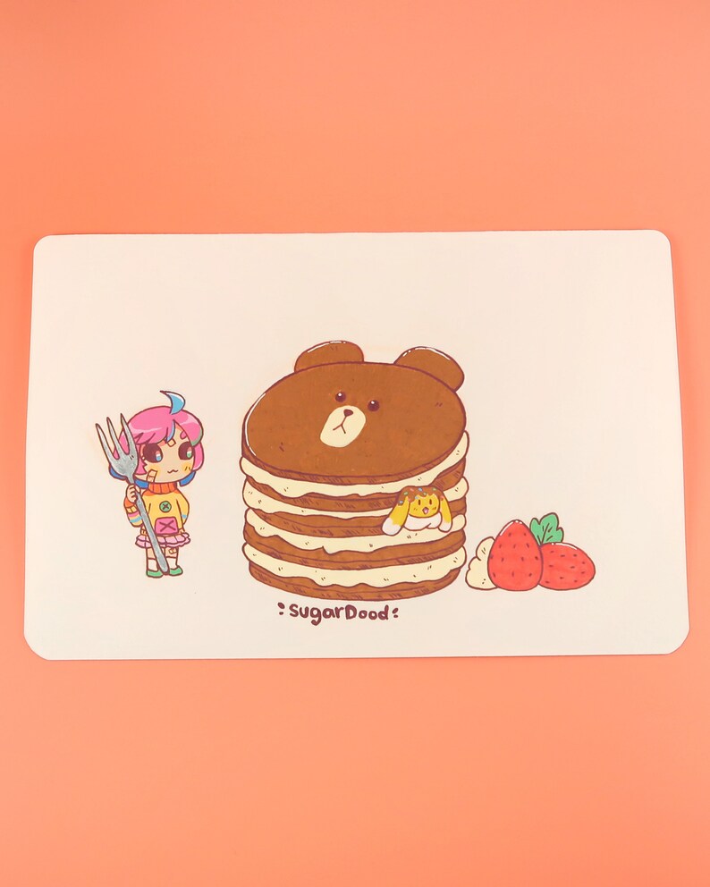 Kawaii Bear Pancake Girl Inktober Original Art Etsy