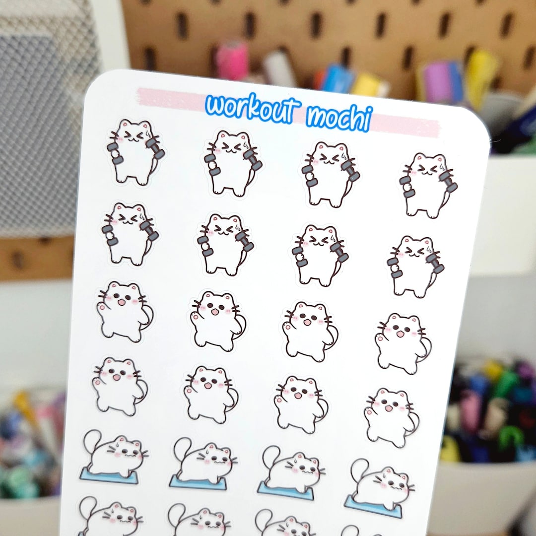Mochi Exercising Sticker Sheet. Cute Workout Planner Stickers With ...