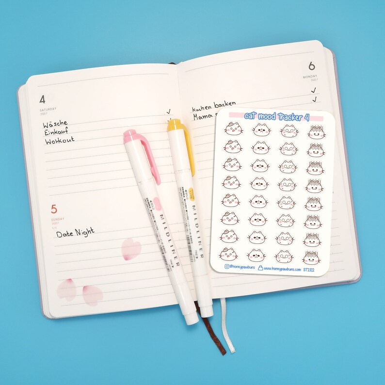 Cat Mood Tracker No. 4 Sticker Sheet. Kawaii Cat Faces Planner Stickers ...