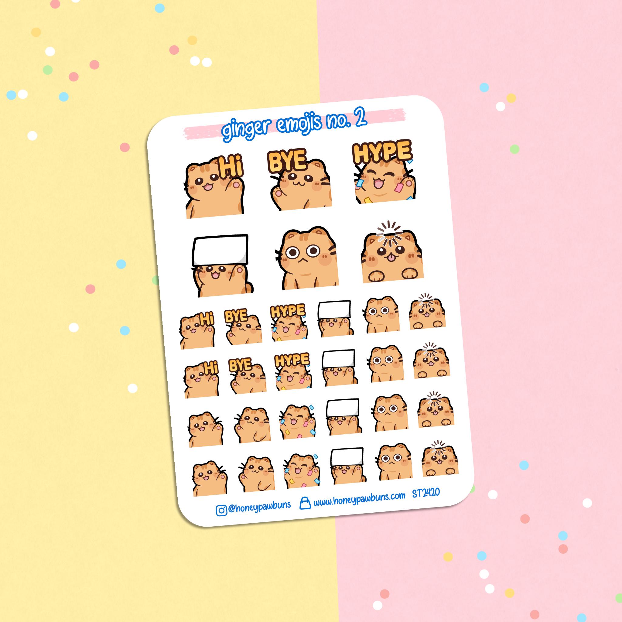 Orange Tabby Cat Emoji Sticker Sheet. Cute Little Emotion Stickers for ...