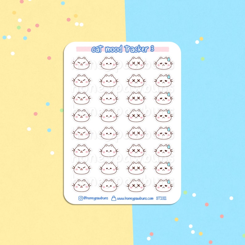 Cat Mood Tracker No. 3 Sticker Sheet. Kawaii Cat Emoji Planner Stickers ...