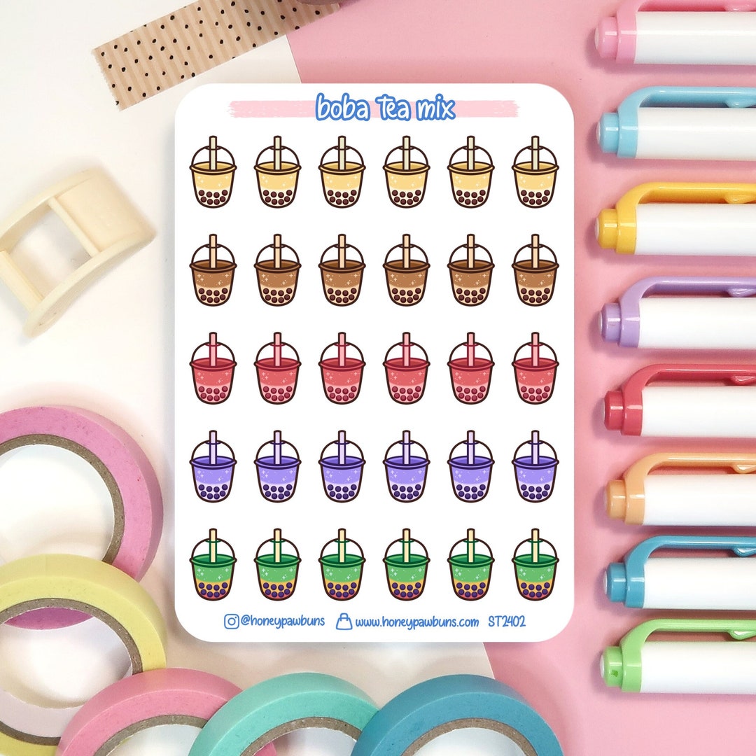 Boba Tea Mix Sticker Sheet. Cute Bubble Tea Drinks Stickers for Journal ...