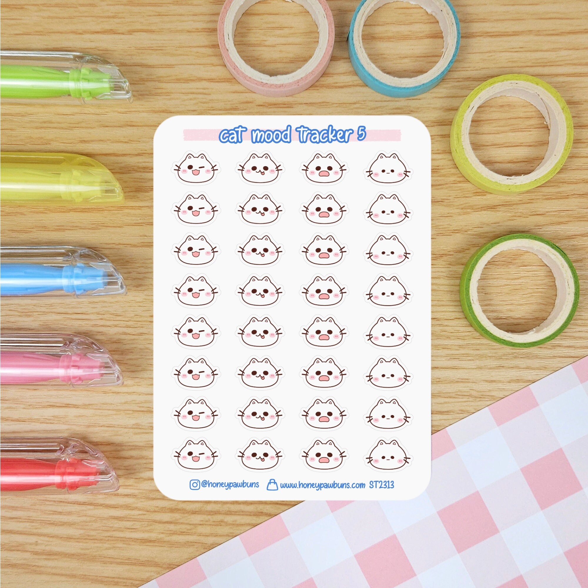 Cat Mood Tracker No. 5 Sticker Sheet. Kawaii Cat Emoji Planner Stickers ...
