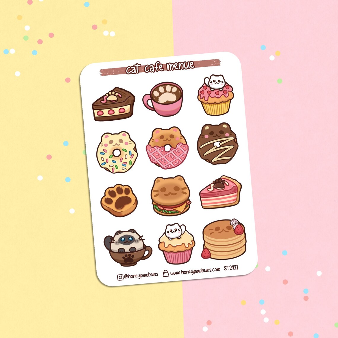 Cat Cafe Menu Sticker Sheet. Kawaii Food Stickers for Meal Planner ...