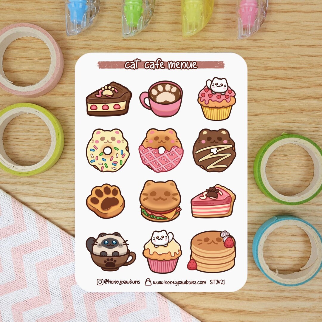Cat Cafe Menu Sticker Sheet. Kawaii Food Stickers for Meal Planner ...