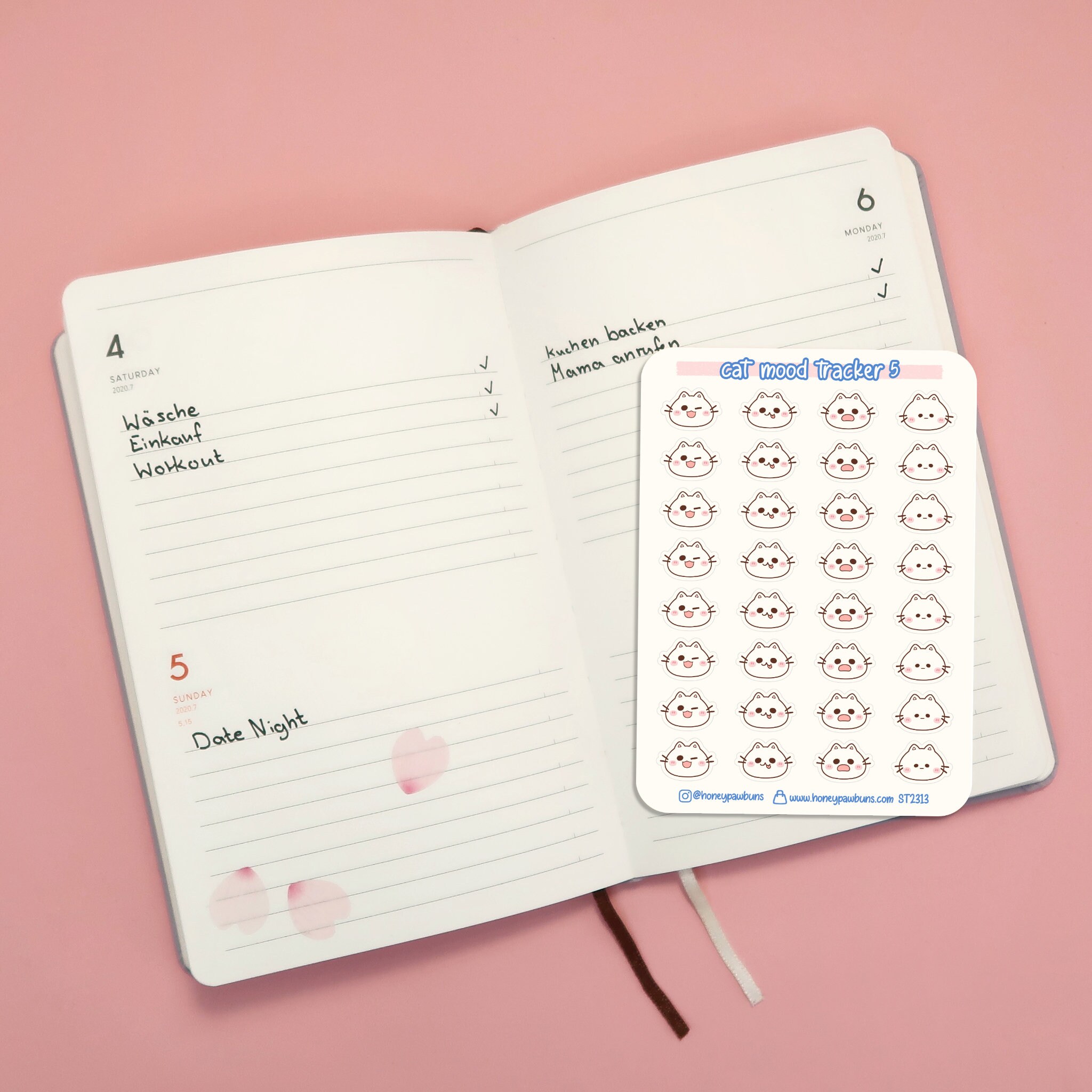 Cat Mood Tracker No. 5 Sticker Sheet. Kawaii Cat Emoji Planner Stickers ...