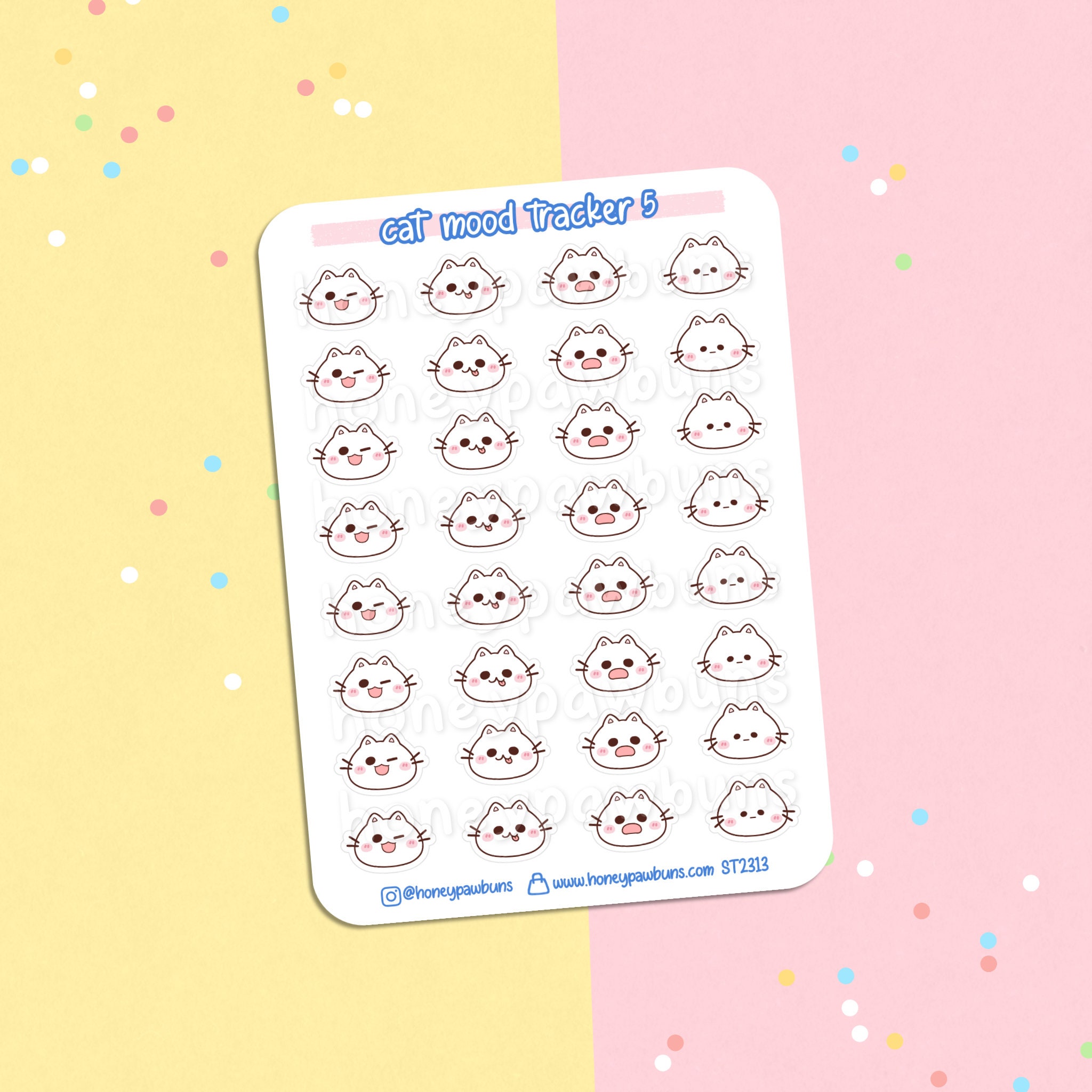 Cat Mood Tracker No. 5 Sticker Sheet. Kawaii Cat Emoji Planner Stickers ...