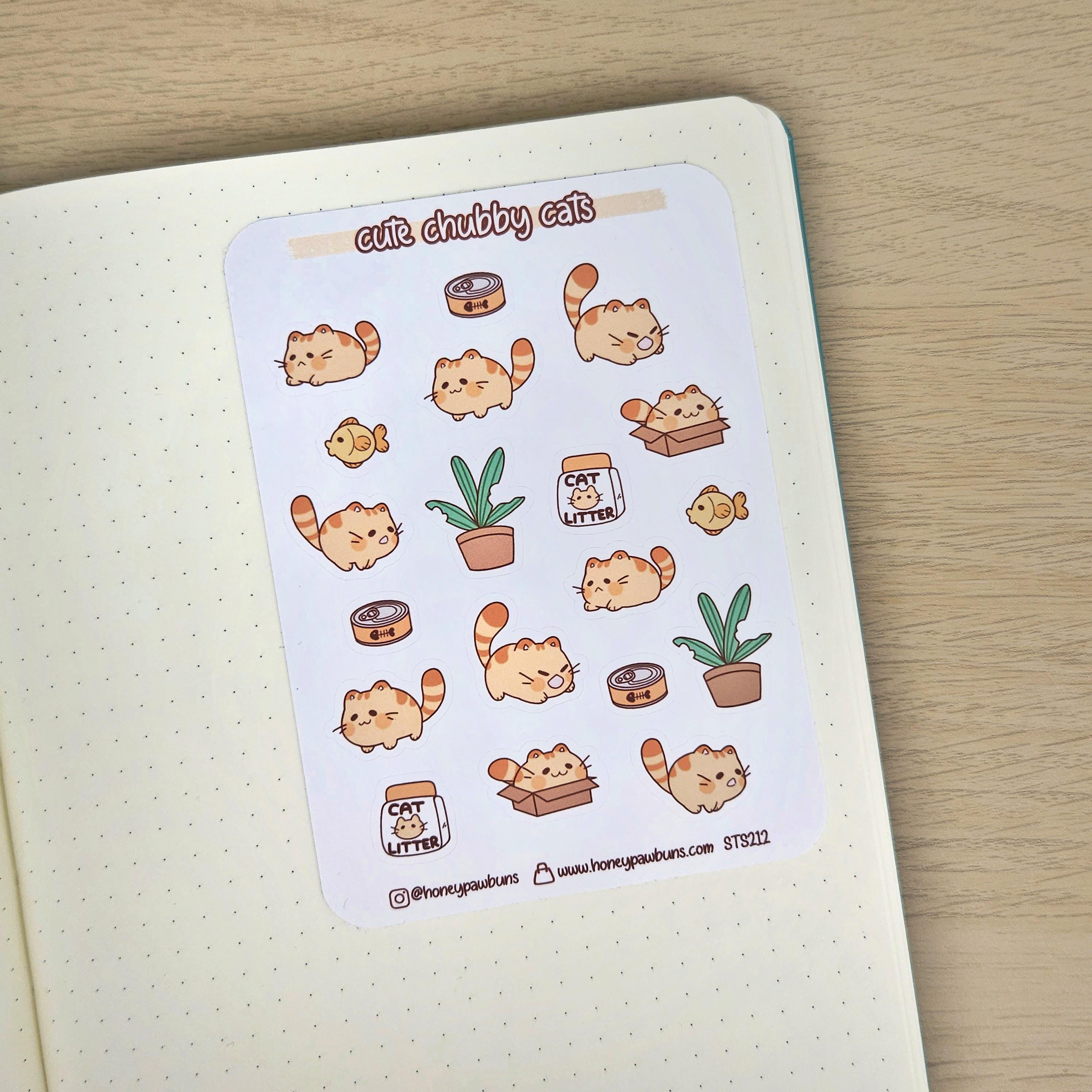 Cute Chubby Cat Sticker Sheet. Kawaii Red Tabby Kitten Stickers for ...