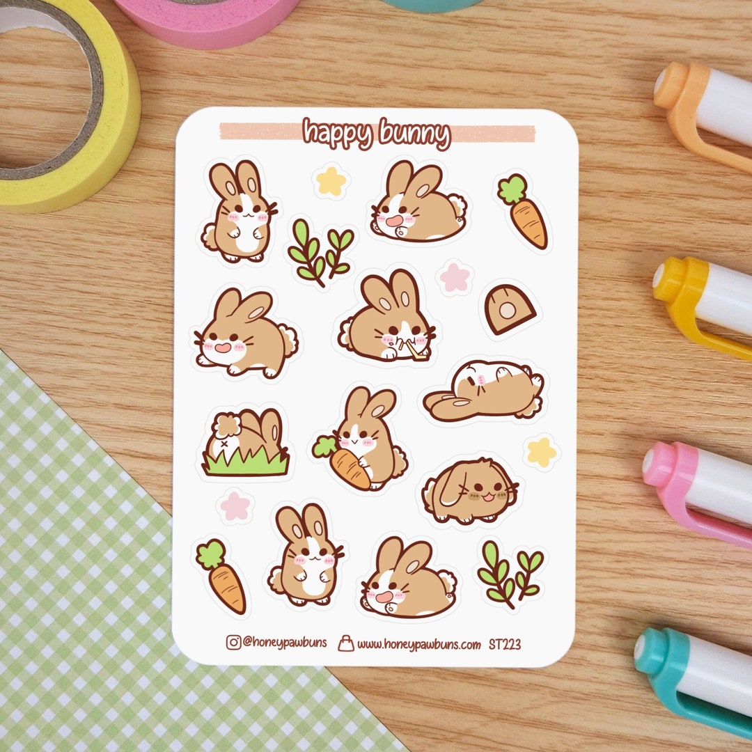 Kawaii Bunny Sticker Sheet. Small, Cute Bunny Stickers for Bujo, Diary ...