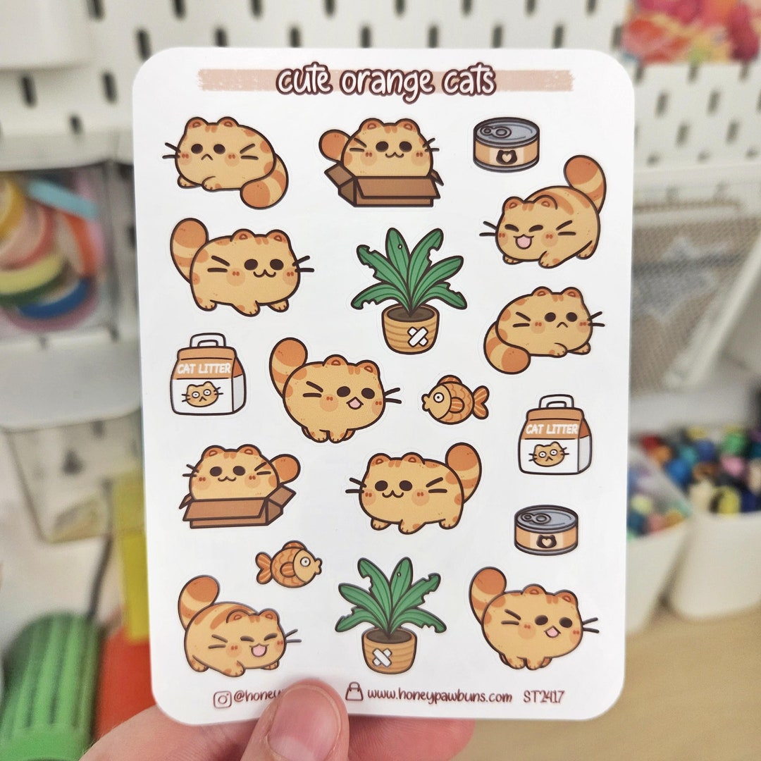 Cute Orange Cat Sticker Sheet. Adorable Tabby Cat Stickers for Bullet ...