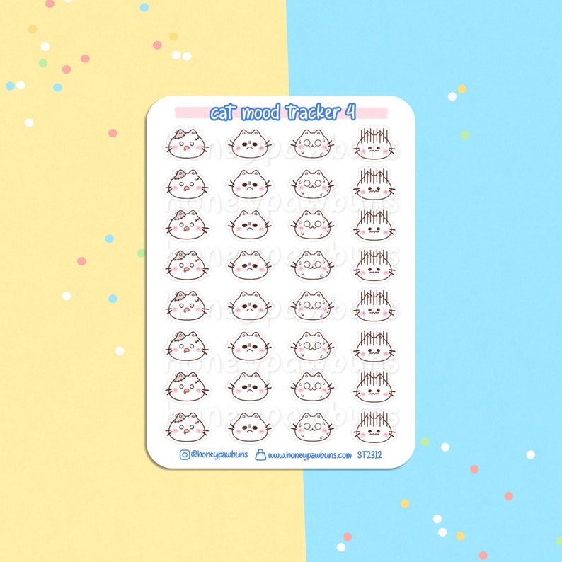 Cat Mood Tracker No. 4 Sticker Sheet. Kawaii Cat Faces Planner Stickers ...
