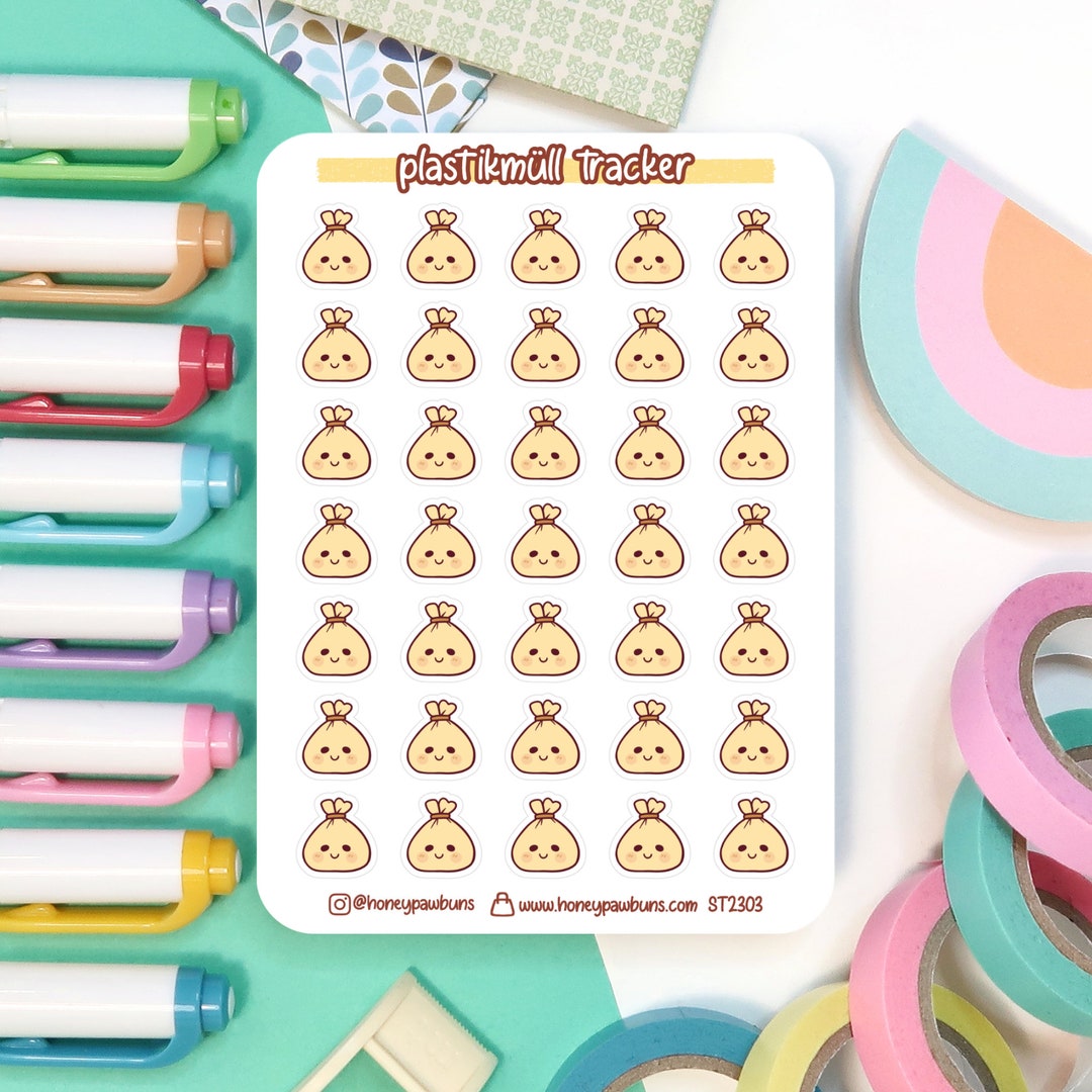 Yellow Trash Bag Sticker Sheet. Kawaii House Work Planner Stickers