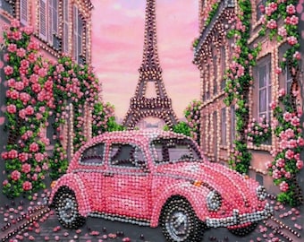 Life in Pink Bead Embroidery Kit | Retro Scooter DIY Beaded Wall Art | Needlework Kit