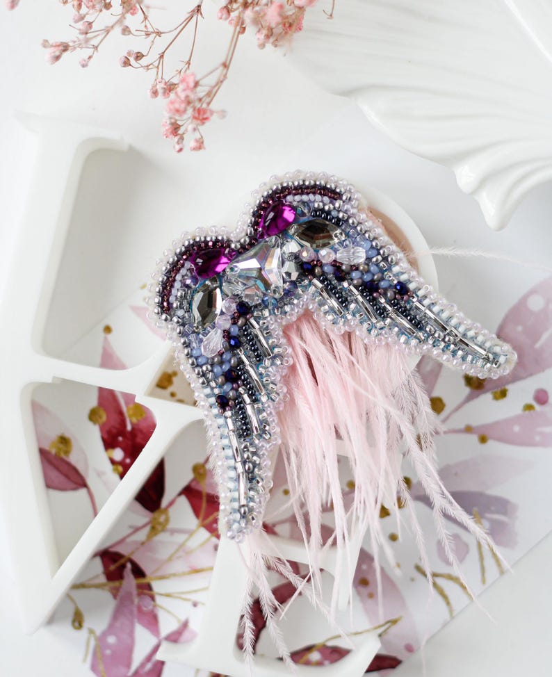 beaded brooch kit
diy jewelry kit
angel wings brooch
bead embroidery
jewelry making kit
crystal brooch
wings jewelry
diy brooch
craft kit adults
preciosa beads
gift for crafter
feather brooch
beading kit