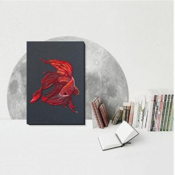 Red Fish Bead Embroidery Kit – Beaded Canvas Picture, Czech Preciosa, Ocean Wall Art (10.6x15.3")