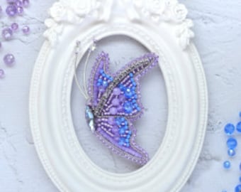 Purple Butterfly Broosh, Beaded Animal kits,Do it yourself, Embroidery Pattern, embroidery beginners,bead embroidery kit, Beaded Brooch Pin