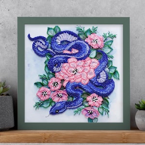 DIY bead embroidery kit Embrace of nature. Pink  Snake
