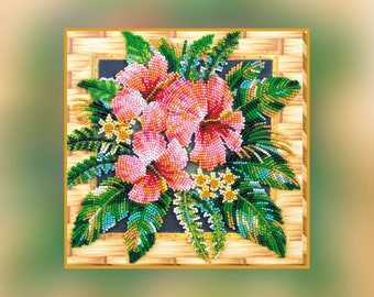 DIY bead embroidery kit.Beaded wall decor, Mid-sized bead embroidery kit Tanzanian flowers ,Flowers, Bead Art Pictures,  Craft Beads