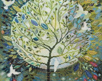 Kit per punto croce Albero della Vita – Ricamo naturalistico moderno, set da ricamo a 33 colori