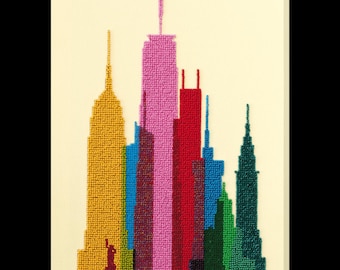 New York Cityscape Bead Embroidery Kit | NYC Skyline DIY Beaded Wall Art | Needlework Kit