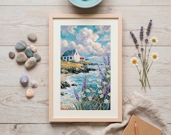 Ocean Seascape Cross Stitch Kit – Coastal Needlework DIY Beach Craft (230×400mm)