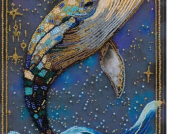 Gold Whale Bead Embroidery Kit – Starry Sky Ocean Art (21x37cm)