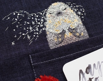 Kit de punto de cruz de búho para ropa — Parche de bordado de animales para principiantes de Whitecoat, ropa DIY