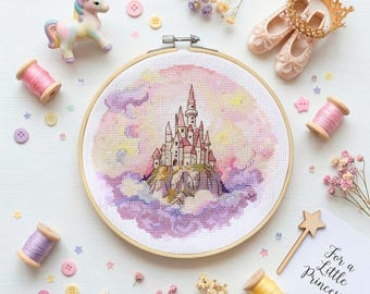 Fantasy Castle Cross Stitch Kit – Sky Kingdom Fairytale Embroidery (180×180mm)