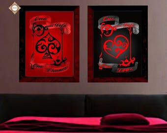 Red Black Bead Embroidery Diptych Pattern – Heart Motif Fabric Kit (27x36cm)