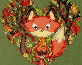 Red Fox Mini Bead Embroidery Kit | Autumn Animal Wall Art (150x150mm)
