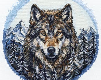 Wolf Portrait Cross Stitch Kit – 18 Count Aida, 39 Colors, Advanced Wildlife Art
