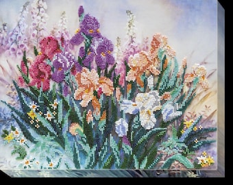 Floral Bead Embroidery Kit — Garden Flower Beadwork Wall Art — Czech Preciosa DIY Needlework Gift