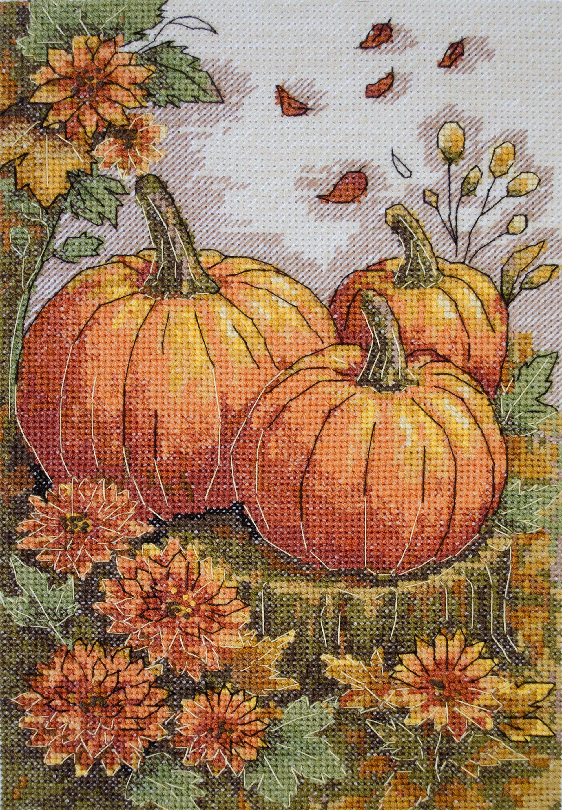 Autumn Cross Stitch Kit – Pumpkin Garden Fall Embroidery