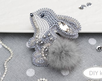 DIY beaded brooch kit Hare, Bead Brooch, Brooch Handmade, Beaded Animal kits