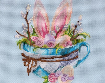 Easter Bunny Cross Stitch Kit – Beginner Embroidery with 47 Colors (13x16cm)