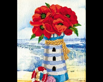 Summer Landscape Bead Embroidery Kit | Nature Floral DIY Beaded Wall Art | Needlework Kit