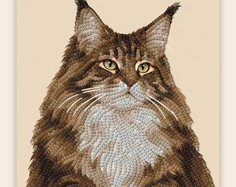 Maine Coon Bead Embroidery Pattern PDF, Beaded Cat Portrait Chart, Preciosa Seed Bead Pattern, A4 Printable Fabric File, Cat Lover Gift
