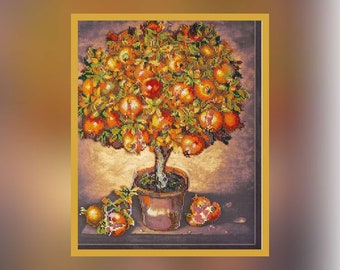 DIY Bead Embroidery Kit Pomegranate tree ,Household stories, DIY bead embroidery kit Pomergranate tree/Floral embroidery, Bead Art Pictures