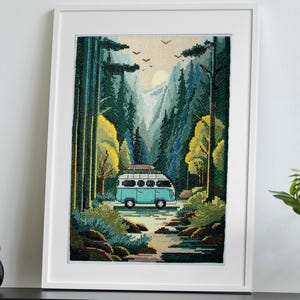 Adventure Van Cross Stitch Kit: DIY Embroidery Tool Set