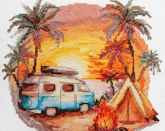 Coastal Dreamscapes Cross Stitch Kit — Beach Landscape DIY Embroidery — Seaside Decor Gift, Zweigart Aida