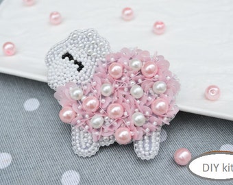 DIY Beaded brooch Pink Sheep, Brooch making, Beaded Brooch Pin, Brooch Ukraine, Beaded Animal kits