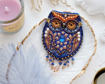 DIY Jewelry making kit Owl, Seed beaded brooch, Beaded Brooch Pin, Brooch Ukraine, Beaded Animal kits