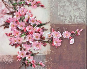 桜ビーズ刺繍アートキット、日本の花柄スクエアキャンバス - Etsy 日本