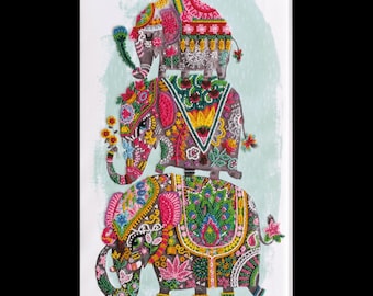 Three Lucky Elephants Bead Embroidery Kit | DIY Beaded Wall Art on Canvas | Needlework Kit