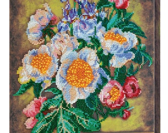 DIY Bead Embroidery Kit Fancy peonies ,Flowers, Floral embroidery, Embroidery kit plant,Bead Art Pictures, Craft Beads, crafts hobbies