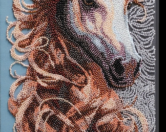 Kit de bordado con cuentas Caballo Dorado – Bordado con cuentas de animales majestuosos, cuentas checas Preciosa (24×30 cm)