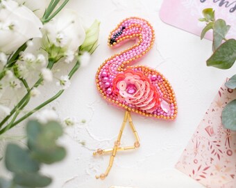 DIY beaded brooch Flamingo, Bead Bird Kit, Beaded brooch kit.DIY jewelry tool set, flamingo brooch, Beaded Animal kits,  bead brooch kit