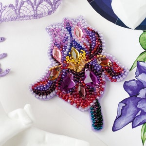 DIY beaded brooch kit, Decoration Amethyst iris, DIY embroidery kit,Beaded Brooch Pin, Brooch Ukraine, floral brooch